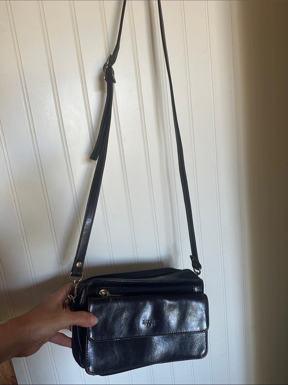 Unisex Diverso Italy made in Italy Genuine Black Leather Messenger Crossbody Bag